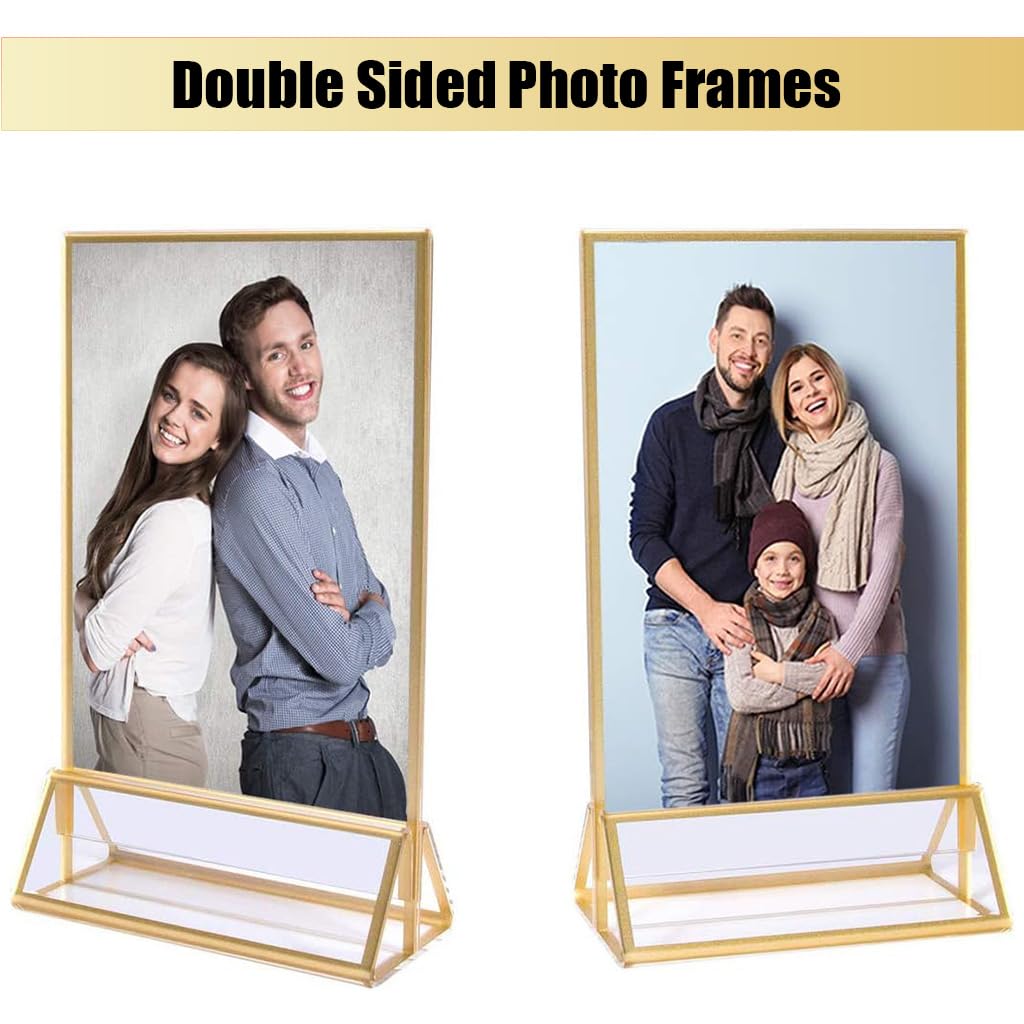 Climberty 6Pcs Acrylic Gold Sign Holders, 5.9x8.2 inch Clear Picture Frames with Gold Borders and Vertical Stand, Double Sided Table Menu Display Stand for Restaurant Signs, Wedding Table and Photos Climberty 6Pcs Acrylic Gold Sign Holders, 5.9x8.2 inch Clear Picture Frames with Gold Borders and Vertical Stand, Double Sided Table Menu Display Stand for Restaurant Signs, Wedding Table and Photos